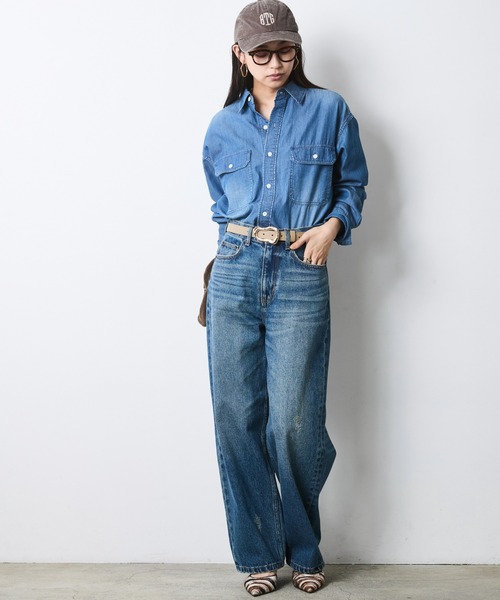 CHIC STYLE(シックスタイル)の「綿100%スーパーライトオンスデニムシャツ<大きいサイズ有>シックスタイル(シャツ/ブラウス・レディース・ブルー系/ネイビー系・5L/4L/3L/LL/L/M)」の10枚目の写真