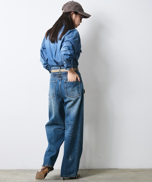 CHIC STYLE(シックスタイル)の「綿100%スーパーライトオンスデニムシャツ<大きいサイズ有>シックスタイル(シャツ/ブラウス・レディース・ブルー系/ネイビー系・5L/4L/3L/LL/L/M)」の12枚目の写真