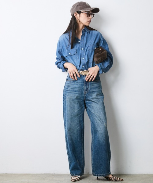 CHIC STYLE(シックスタイル)の「綿100%スーパーライトオンスデニムシャツ<大きいサイズ有>シックスタイル(シャツ/ブラウス・レディース・ブルー系/ネイビー系・5L/4L/3L/LL/L/M)」の13枚目の写真