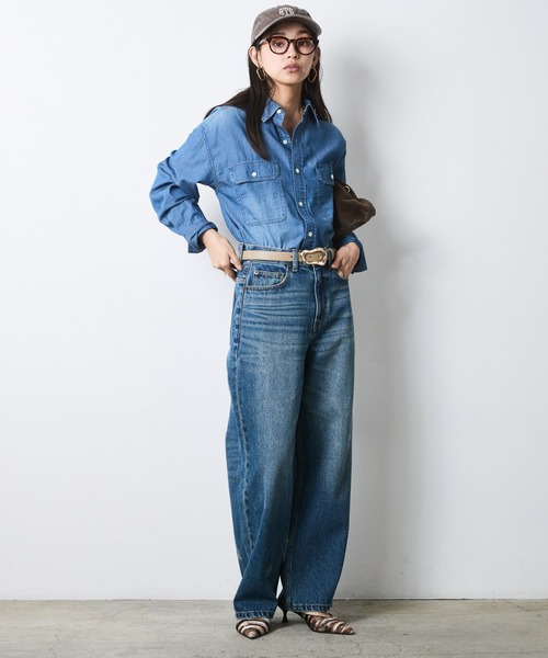 CHIC STYLE(シックスタイル)の「綿100%スーパーライトオンスデニムシャツ<大きいサイズ有>シックスタイル(シャツ/ブラウス・レディース・ブルー系/ネイビー系・5L/4L/3L/LL/L/M)」の14枚目の写真