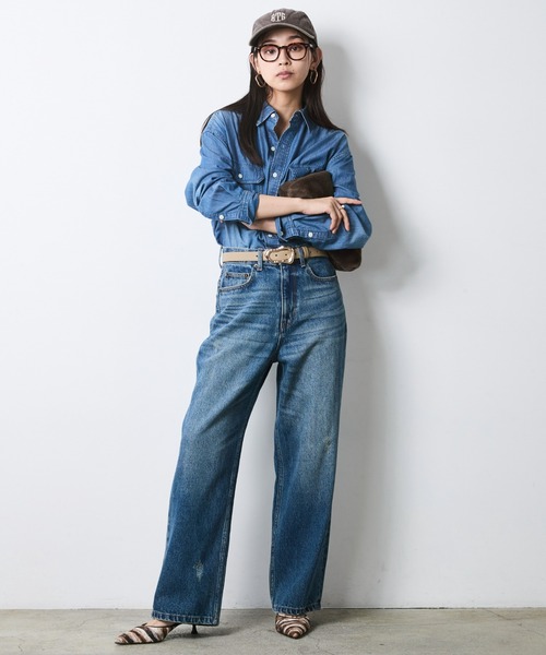 CHIC STYLE(シックスタイル)の「綿100%スーパーライトオンスデニムシャツ<大きいサイズ有>シックスタイル(シャツ/ブラウス・レディース・ブルー系/ネイビー系・5L/4L/3L/LL/L/M)」の15枚目の写真