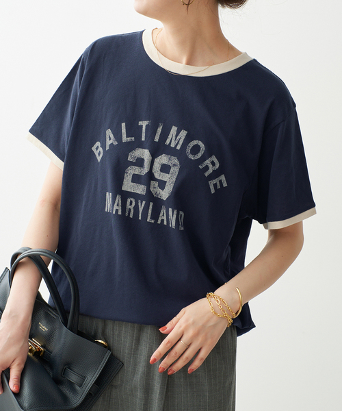 Spick & Span（スピックアンドスパン）の「カレッジトリムTシャツ（Tシャツ/カットソー・レディース・ネイビー/ホワイト・FREE）」の2枚目の写真