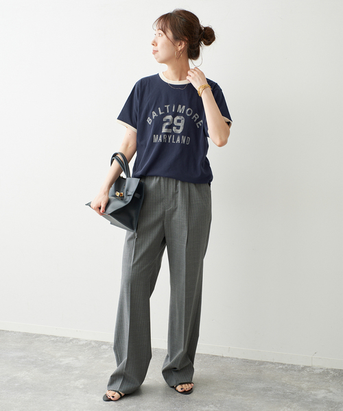 Spick & Span（スピックアンドスパン）の「カレッジトリムTシャツ（Tシャツ/カットソー・レディース・ネイビー/ホワイト・FREE）」の4枚目の写真