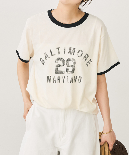 Spick & Span（スピックアンドスパン）の「カレッジトリムTシャツ（Tシャツ/カットソー・レディース・ネイビー/ホワイト・FREE）」の5枚目の写真
