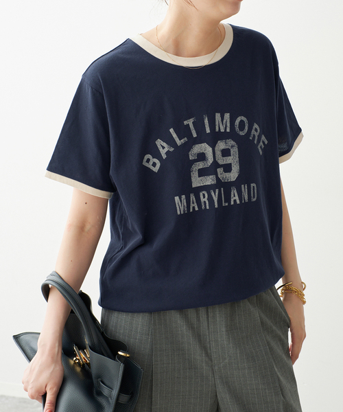 Spick & Span（スピックアンドスパン）の「カレッジトリムTシャツ（Tシャツ/カットソー・レディース・ネイビー/ホワイト・FREE）」の8枚目の写真