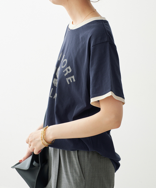 Spick & Span（スピックアンドスパン）の「カレッジトリムTシャツ（Tシャツ/カットソー・レディース・ネイビー/ホワイト・FREE）」の9枚目の写真