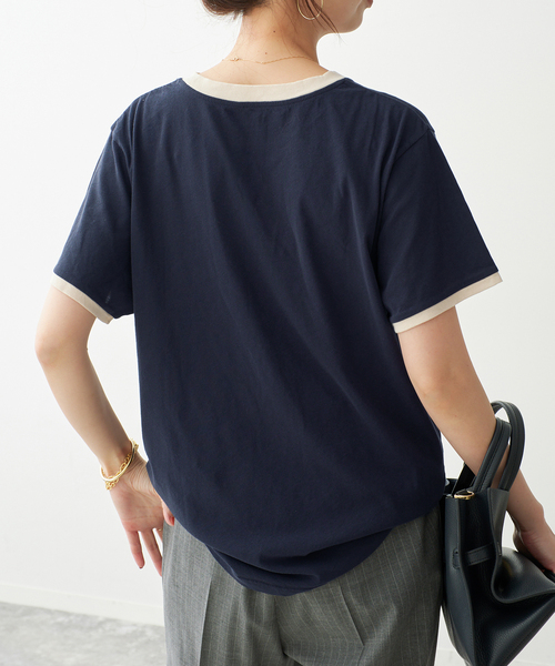 Spick & Span（スピックアンドスパン）の「カレッジトリムTシャツ（Tシャツ/カットソー・レディース・ネイビー/ホワイト・FREE）」の10枚目の写真