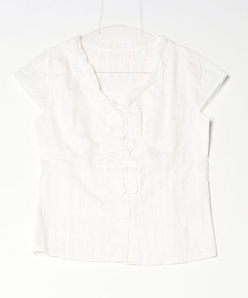 gossip!ロサンゼルス(ゴシップロサンゼルス)の「【Y2Kガーリー】 レース切替 フリルシャツ Vネック 春夏 半袖(Tシャツ/カットソー・レディース・ホワイト・M)」の12枚目の写真