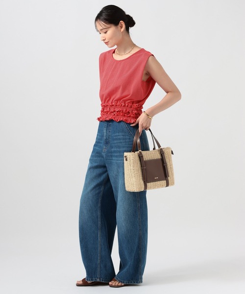 BAYFLOW(ベイフロー)の「2WAYギャザーフリルヘムノースリーブ(Tシャツ/カットソー・レディース・レッド/オフホワイト/ブラック・FREE)」の15枚目の写真