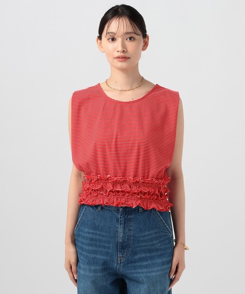 BAYFLOW(ベイフロー)の「2WAYギャザーフリルヘムノースリーブ(Tシャツ/カットソー・レディース・レッド/オフホワイト/ブラック・FREE)」の19枚目の写真