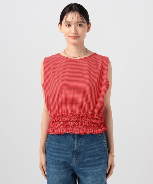 BAYFLOW(ベイフロー)の「2WAYギャザーフリルヘムノースリーブ(Tシャツ/カットソー・レディース・レッド/オフホワイト/ブラック・FREE)」の22枚目の写真