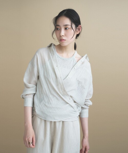 cloenc（クロエンス）の「AIRYDRY コットンカシュクールシャツ【通気性◎／2WAY】（シャツ/ブラウス・レディース・ライトグリーン/ピンク/ブラウン系その他/ナチュラル/チャコールグレー・01/02）」の11枚目の写真