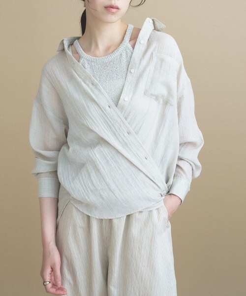 cloenc（クロエンス）の「AIRYDRY コットンカシュクールシャツ【通気性◎／2WAY】（シャツ/ブラウス・レディース・ライトグリーン/ピンク/ブラウン系その他/ナチュラル/チャコールグレー・01/02）」の12枚目の写真
