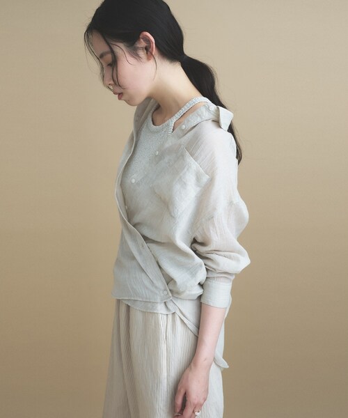 cloenc（クロエンス）の「AIRYDRY コットンカシュクールシャツ【通気性◎／2WAY】（シャツ/ブラウス・レディース・ライトグリーン/ピンク/ブラウン系その他/ナチュラル/チャコールグレー・01/02）」の13枚目の写真