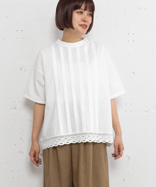 POU DOU DOU(プードゥドゥ)の「トーションレースワイドタックトップス(Tシャツ/カットソー・レディース・オフホワイト/ブルー/ブラック・3)」の6枚目の写真