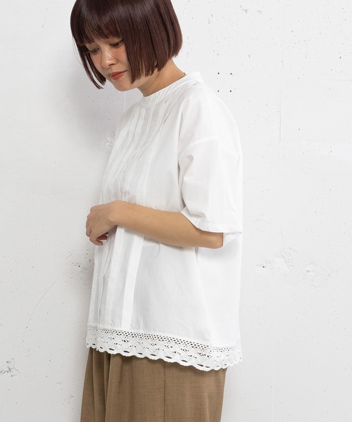 POU DOU DOU(プードゥドゥ)の「トーションレースワイドタックトップス(Tシャツ/カットソー・レディース・オフホワイト/ブルー/ブラック・3)」の7枚目の写真