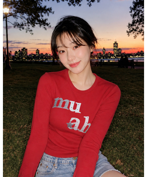 muahmuah（ムーアムーア）の「ドットスターパッチ長袖Tシャツ[レッド]（Tシャツ/カットソー・レディース・その他・FREE）」の6枚目の写真