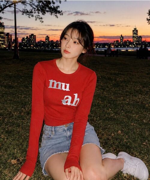 muahmuah（ムーアムーア）の「ドットスターパッチ長袖Tシャツ[レッド]（Tシャツ/カットソー・レディース・その他・FREE）」の9枚目の写真