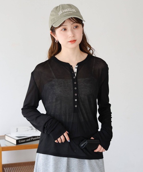 tiptop(ティップトップ)の「【ZOZO限定】シアーヘンリーネックロンT(Tシャツ/カットソー・レディース・オフホワイト/グレー/ブラック・FREE)」の4枚目の写真