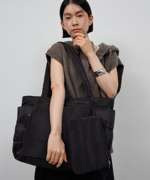 Shelly island(シェリーアイランド)の「パファーマルチポケットトートバッグ/ドリンクホルダー付き/マザーズBAG(トートバッグ・レディース・ブラック/ブラウン・FREE)」の2枚目の写真