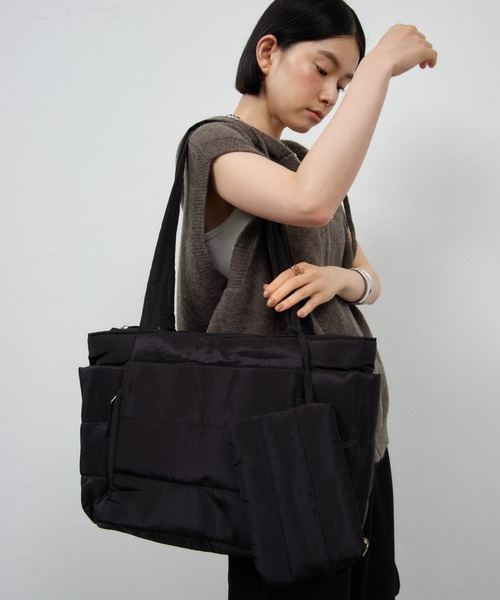 Shelly island(シェリーアイランド)の「パファーマルチポケットトートバッグ/ドリンクホルダー付き/マザーズBAG(トートバッグ・レディース・ブラック/ブラウン・FREE)」の4枚目の写真