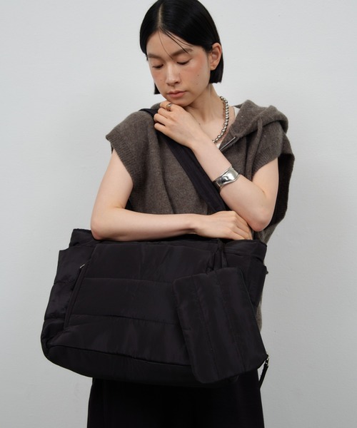 Shelly island(シェリーアイランド)の「パファーマルチポケットトートバッグ/ドリンクホルダー付き/マザーズBAG(トートバッグ・レディース・ブラック/ブラウン・FREE)」の3枚目の写真