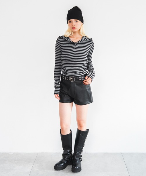 WEGO(ウィゴー)の「WEGO/【26年秋冬新作】ヘンリーネックフードロンT(Tシャツ/カットソー・レディース・ブラック系その他5/グレー系その他5・FREE)」の15枚目の写真