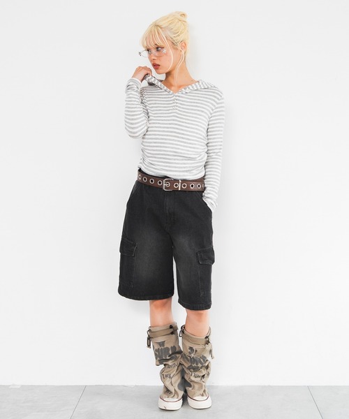 WEGO(ウィゴー)の「WEGO/【26年秋冬新作】ヘンリーネックフードロンT(Tシャツ/カットソー・レディース・ブラック系その他5/グレー系その他5・FREE)」の5枚目の写真