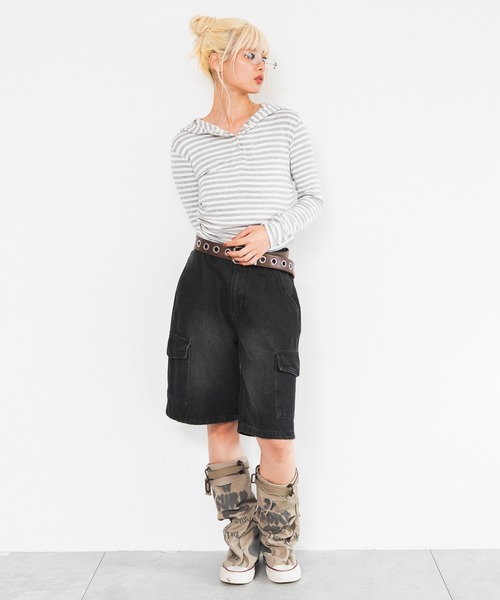 WEGO(ウィゴー)の「WEGO/【26年秋冬新作】ヘンリーネックフードロンT(Tシャツ/カットソー・レディース・ブラック系その他5/グレー系その他5・FREE)」の6枚目の写真