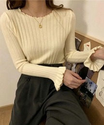 メローフリル リブニット長袖トップス