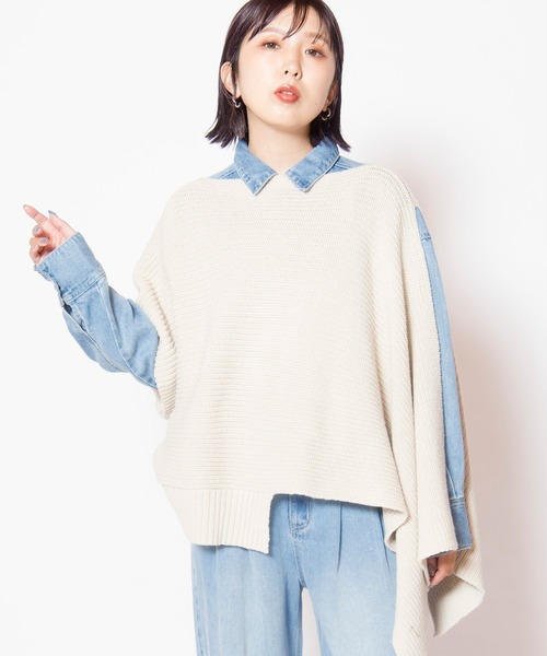 OSMOSIS(オズモーシス)の「2WAYアシンメトリーニットポンチョ(ニット/セーター・レディース・アイボリー/ブラウン/ブラック・ONE SIZE)」の1枚目の写真