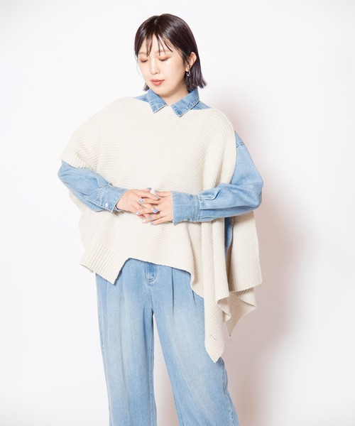 OSMOSIS(オズモーシス)の「2WAYアシンメトリーニットポンチョ(ニット/セーター・レディース・アイボリー/ブラウン/ブラック・ONE SIZE)」の20枚目の写真