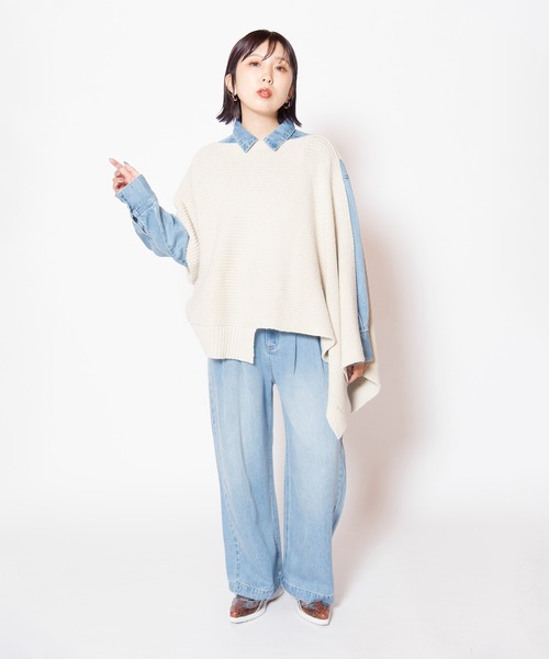 OSMOSIS(オズモーシス)の「2WAYアシンメトリーニットポンチョ(ニット/セーター・レディース・アイボリー/ブラウン/ブラック・ONE SIZE)」の19枚目の写真