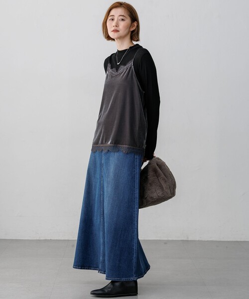 23区 L(ニジュウサンクオオキイサイズ)の「ベロアキャミ ツインセット トップス(Tシャツ/カットソー・レディース・ライトグレー系/ブラック系・44/46/48)」の7枚目の写真