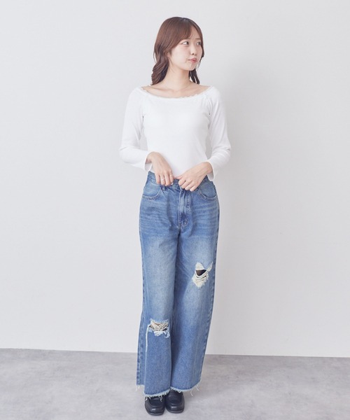 archives(アルシーヴ)の「レーストリムカップ付オフショルTOPS(Tシャツ/カットソー・レディース・オフホワイト/ブラック・MEDIUM)」の10枚目の写真