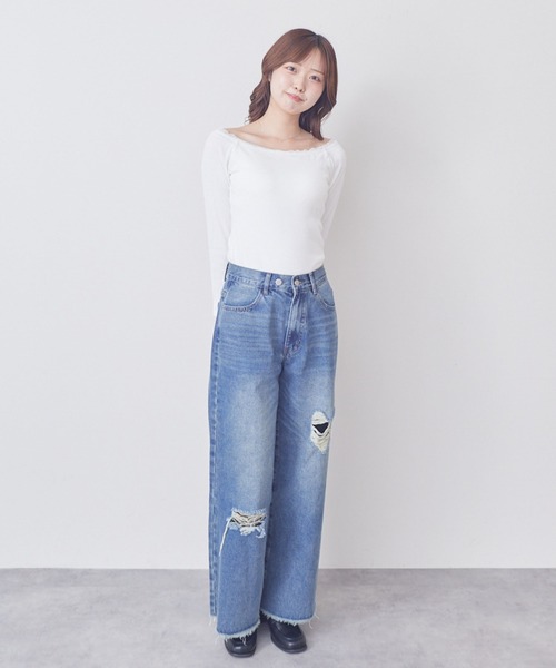 archives(アルシーヴ)の「レーストリムカップ付オフショルTOPS(Tシャツ/カットソー・レディース・オフホワイト/ブラック・MEDIUM)」の12枚目の写真