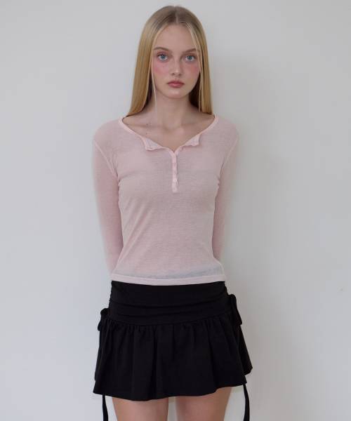 ROSEFRANTZ（ロゼフランツ）の「Henley Neck Layered Long Sleeve [Pink]（Tシャツ/カットソー・レディース・PINK・OS）」の4枚目の写真