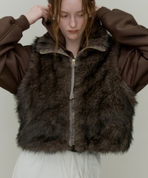 Fox Like Fur Stand Collar Vest / フォックスライクファースタンドカラーベスト