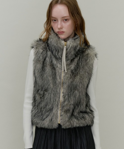 Plumel（プルメル）の「Fox Like Fur Stand Collar Vest / フォックスライクファースタンドカラーベスト（その他アウター・レディース・ベージュ/アイボリー・MEDIUM）」の7枚目の写真