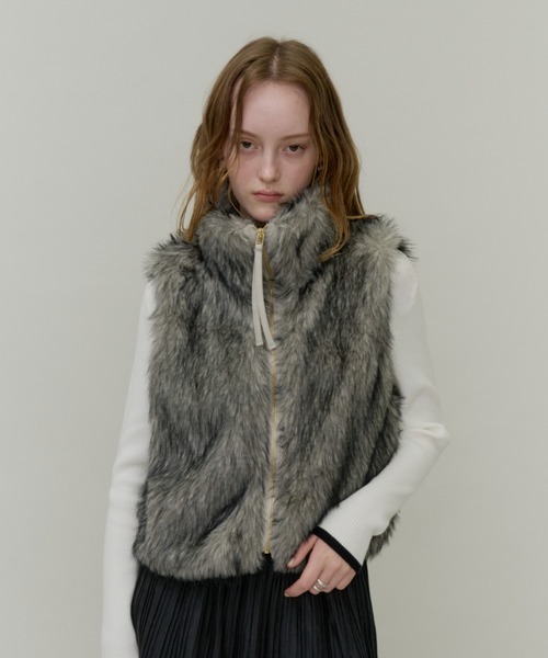 Plumel（プルメル）の「Fox Like Fur Stand Collar Vest / フォックスライクファースタンドカラーベスト（その他アウター・レディース・ベージュ/アイボリー・MEDIUM）」の6枚目の写真