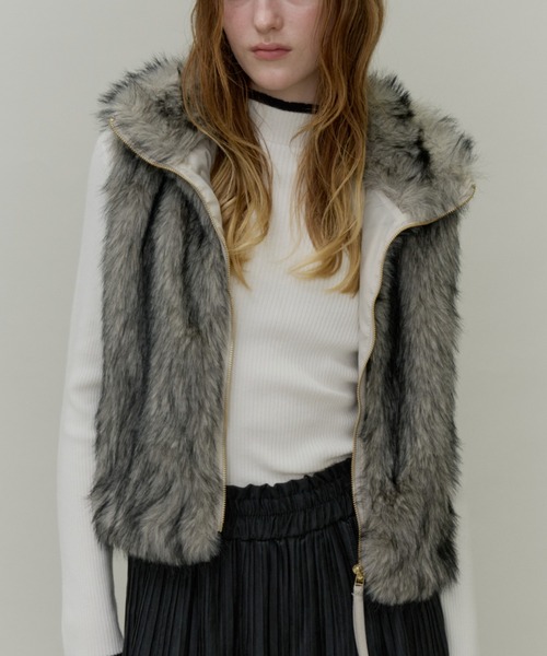 Plumel（プルメル）の「Fox Like Fur Stand Collar Vest / フォックスライクファースタンドカラーベスト（その他アウター・レディース・ベージュ/アイボリー・MEDIUM）」の12枚目の写真