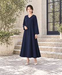 フレアワンピース ネイビー ロング丈