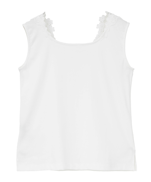 LOGEMENT DE CLAIRE(ロジュモンドクレール)の「2WAYレースタンクトップ(Tシャツ/カットソー・レディース・ホワイト/ブラック・FREE)」の3枚目の写真