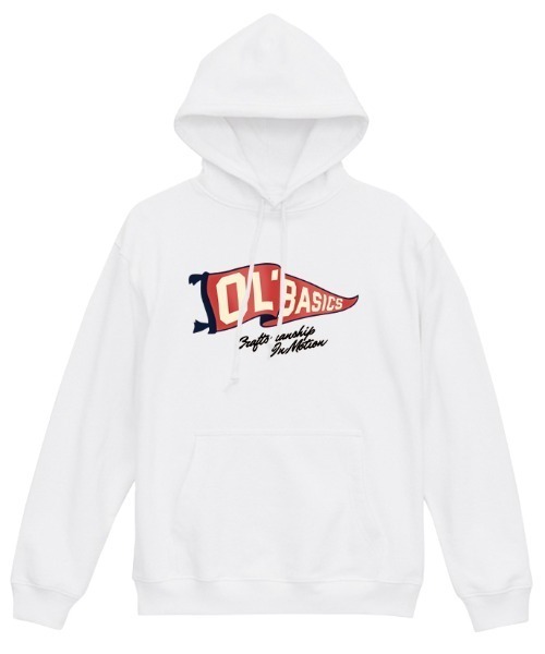 Ol' Basics(オールベーシックス)の「Ol' Basics(オール・ベーシックス) プルパーカー スウェット フラッグイラスト ロゴ プリント 裏毛 トップス レディース ユニセックス(パーカー・レディース・ミックスグレー/ホワイト/ブラック・S)」の2枚目の写真