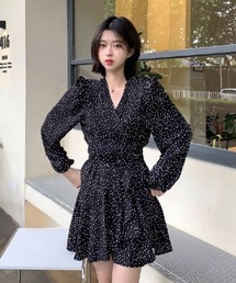 ドット柄 カシュクールミニワンピース