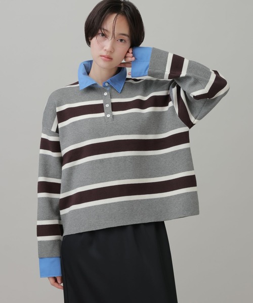 LAKOLE(ラコレ)の「シャツエリツキラガーニット / 1063784(ニット/セーター・レディース・グレー/ライトベージュ/ネイビー・FREE)」の1枚目の写真