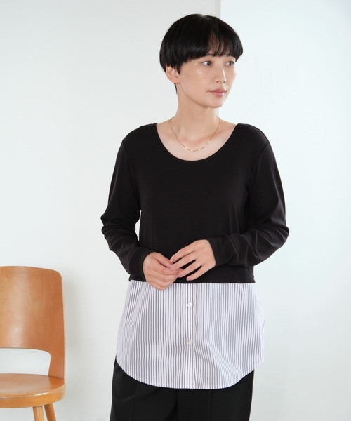 Elura(エルーラ)の「ジンジャーモイスト裾レイヤー/1075329(Tシャツ/カットソー・レディース・ホワイト系その他/ブラック/ホワイト・FREE)」の6枚目の写真