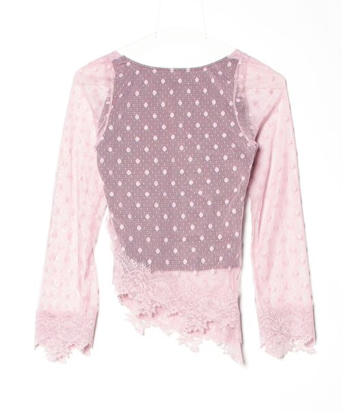 gossip!ロサンゼルス(ゴシップロサンゼルス)の「【Y2Kガーリー】 総レース ドット柄 フェイクレイヤード シアー 透け感 Tシャツ(Tシャツ/カットソー・レディース・パープル/ブラウン・M)」の3枚目の写真