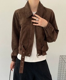 襟付きベルトショートジップアップブルゾン