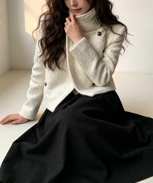 FAVORITO(ファヴォリート)の「スタンドカラーダブルブレストジャケット(ピーコート・レディース・ブラック/ベージュ・F)」の10枚目の写真